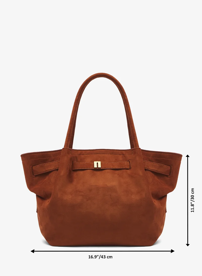 ELLA Brown Structured Suede Tote Bag With Gold Accent for Women | Best Price UAE